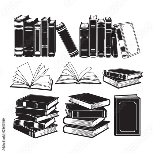 Vintage Book Elements Collection – Classic & Antique Book Silhouettes for Design