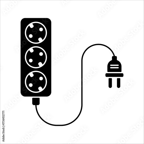 Plug socket icon. Vector icon of an electrical plug with a power outlet. Replaceable vector design.