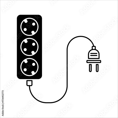 Plug socket icon. Vector icon of an electrical plug with a power outlet. Replaceable vector design.