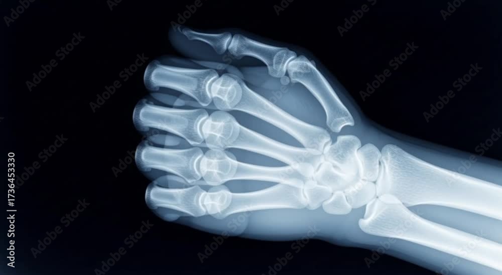 Radiographic examination of a hand closing into a fist for medical ...