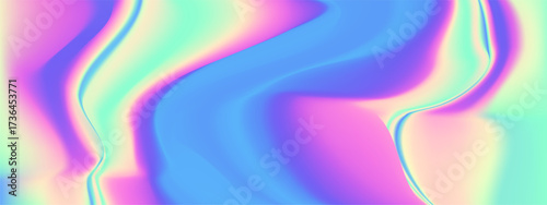 Pearl gradient hologram with iridescent pink blue gradation and pastel foil effect. Abstract rainbow pattern of aurora texture for unicorn background. 3D chrome waves multicolor glitter skies design.