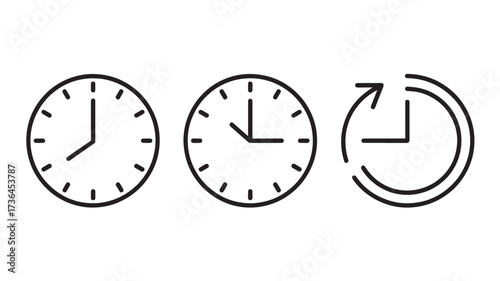 Clock icon set showing different times simple line vector illustration for time management and scheduling isolated on white background