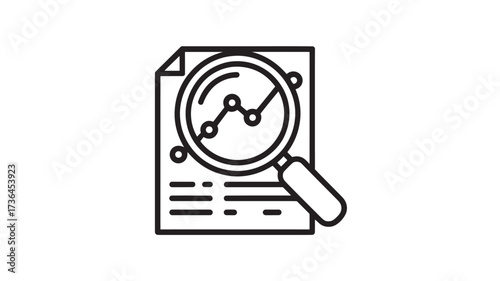 Data analysis icon with magnifying glass simple line vector illustration for business reports isolated on white background
