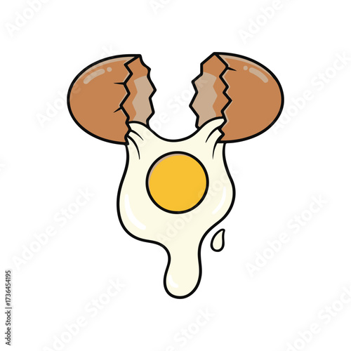 Cracked Brown Egg Yolk and White Isolated Vector Illustration