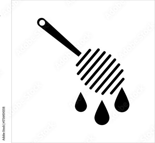 Simple black vector icon of a honey spoon with dripping honey, symbolizing sweetness