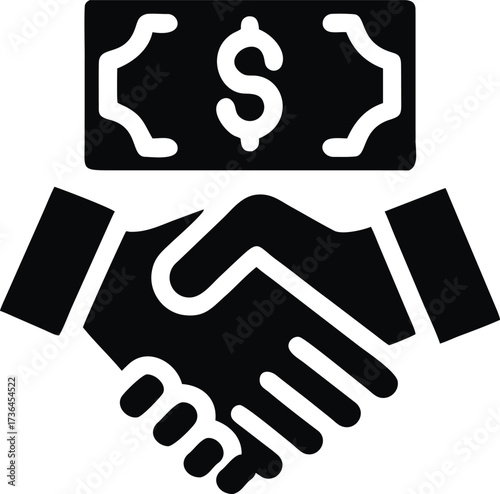 Outline of a handshake with money transfer symbolizing financial agreement and partnership isolated on white background isolated on transparent background
