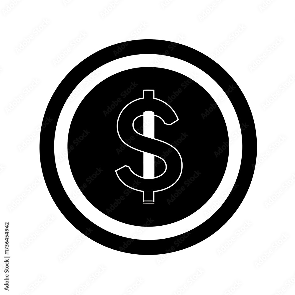 Obraz premium Simple black and white illustration of a dollar coin with a dollar sign