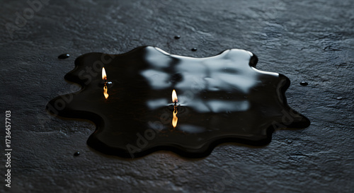 Candlelight Reflection in Black Oil Pool
