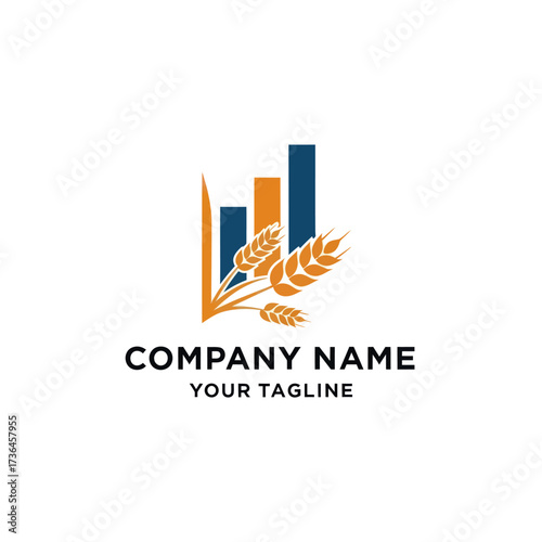 Growth-oriented Agricultural and Financial Business Logo featuring Bar Graph and Wheat Stalks on a Clean White Background, Flat Vector Elements, Vector Illustration, Simple Vector, Stylized Vector