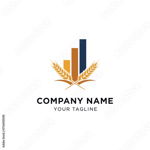 Modern Wheat and Bar Graph Logo for Agricultural Business Growth and Market Analytics on White Background, Flat Vector Elements, Vector Illustration, Simple Vector, Stylized Vector Drawing, Vector
