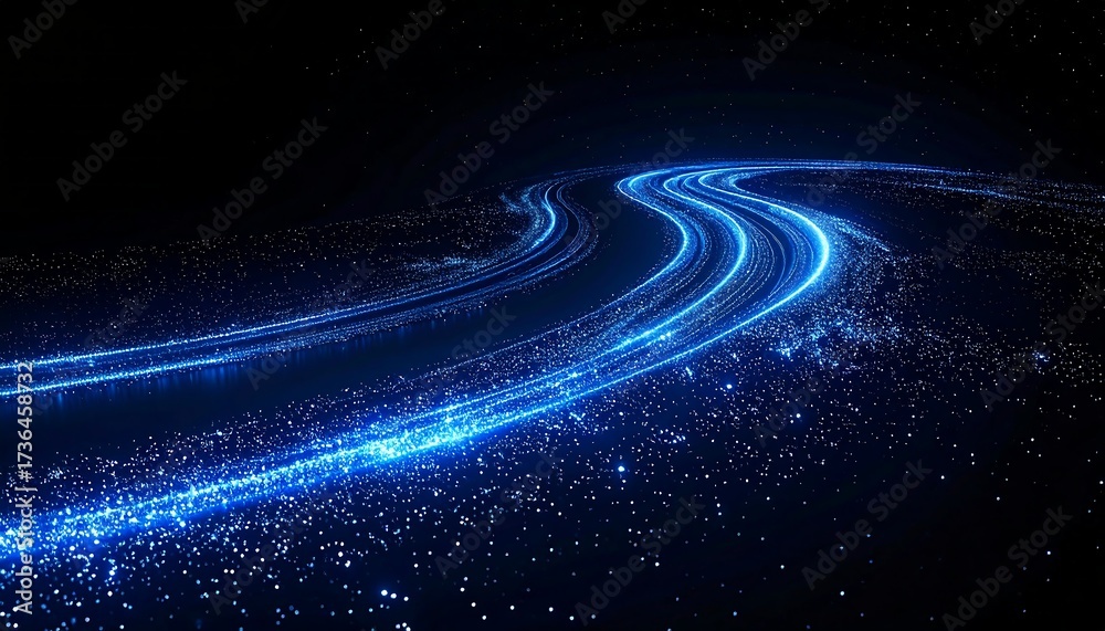 Fototapeta premium Abstract blue light trails curving across dark space background design