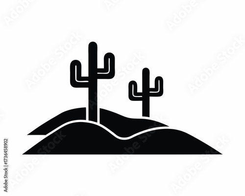 Desert with cactus silhouette vector isolated on white background