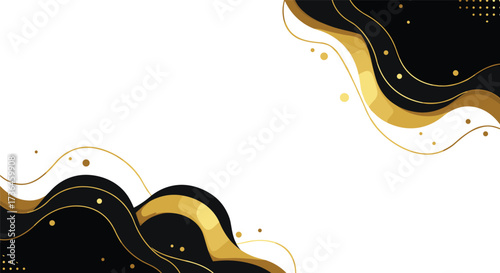 Luxury black and gold abstract background with elegant waves, modern business card template, invitation decorative frame, vector illustration.