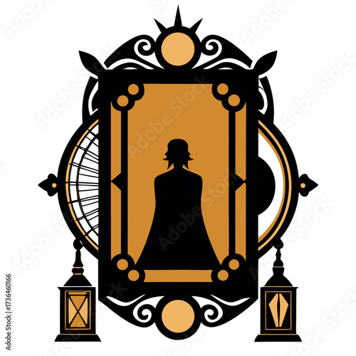 Intriguing silhouette portrait within ornate frame evokes mystery, history, and classic appeal for book covers, themed events, and vintage design projects