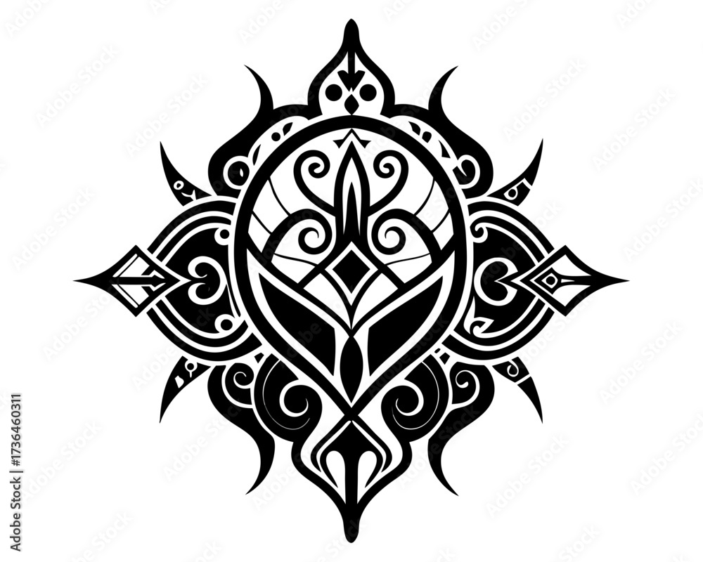 Fototapeta premium Intricate tribal tattoo design with swirling patterns, a symbol of strength and heritage, ideal for body art or graphic design projects with bold, elegant flair
