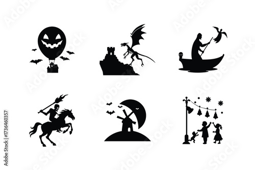 Festive Holiday Icons Featuring Christmas Bells and Elegant Candelabras for Seasonal Celebrations and Decorative Graphic Elements