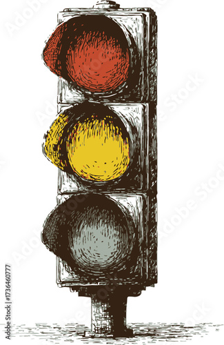 Traffic light sketch hand drawn with red yellow green signals — stock vector