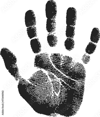 Handprint sketch, hand drawn black ink style with fingerprint texture — stock vector
