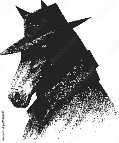 Horse in trench coat and fedora sketch, noir detective style portrait — stock vector