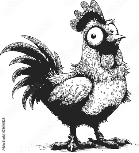 Rooster cartoon sketch, hand drawn style, expressive comical farm bird character — stock vector