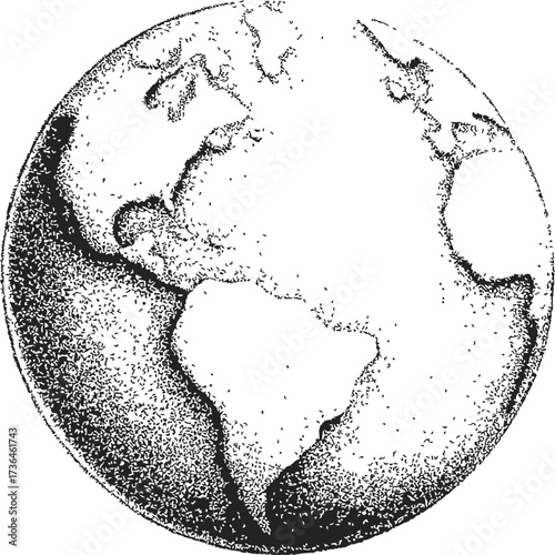 Earth sketch hand drawn globe with Americas and Africa visible — stock vector