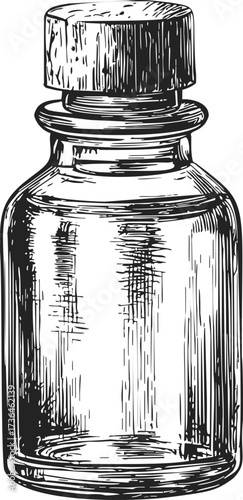 Glass bottle sketch hand drawn style with stopper detailed vintage look — stock vector