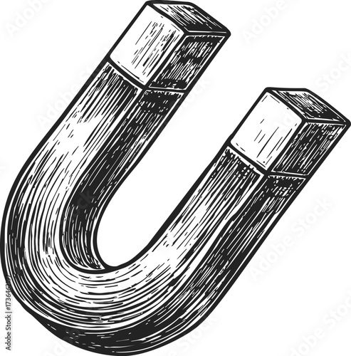 Horseshoe magnet sketch hand drawn style isolated on white background — stock vector