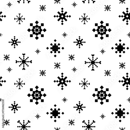 Seamless Black and White Snowflake Pattern. Winter snowflake pattern for gift wrap, holiday cards, textiles, winter web design, digital wallpapers, packaging,minimalist branding.Vector