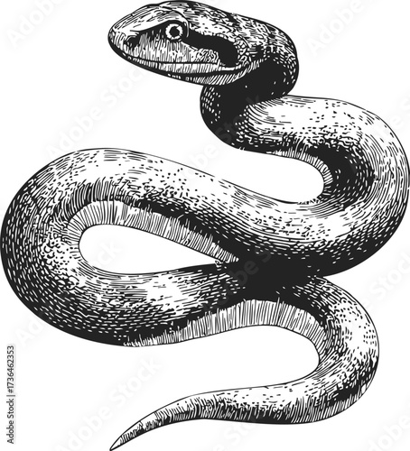Snake sketch hand drawn style coiled reptile detailed engraving — stock vector