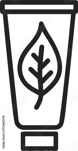 Cosmetic tube sketch hand drawn with leaf symbol for organic skincare — stock vector
