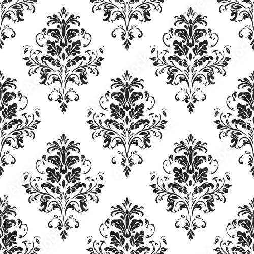 Damask pattern sketch, hand drawn seamless floral ornamental motif — stock vector