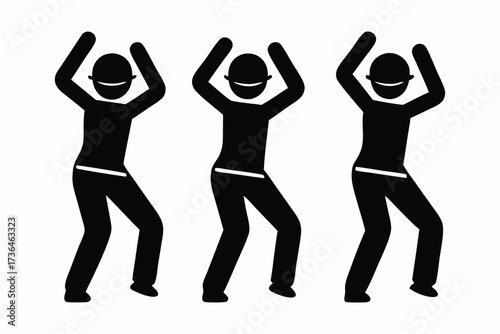 set of Dancer in hip hop pose icon  silhouette vector  isolated on white background