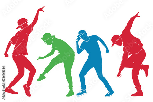 set of Dancer in hip hop pose silhouette vector  isolated on white background