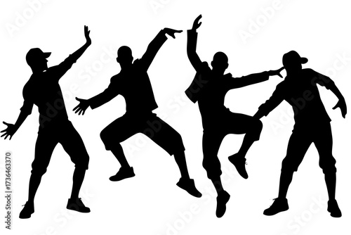 set of Dancer in hip hop pose silhouette vector 