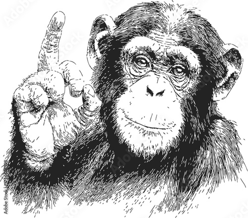 Chimpanzee sketch hand drawn portrait with raised hand gesture — stock vector