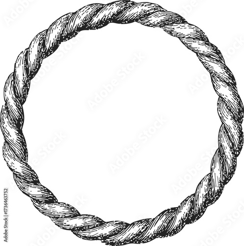 Twisted rope circle sketch, hand drawn round frame with detailed texture — stock vector