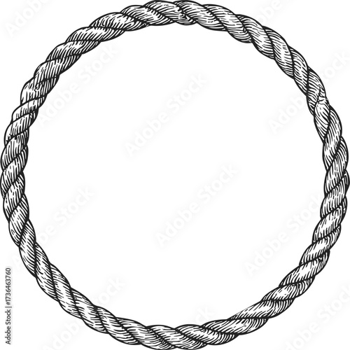 Rope circle sketch hand drawn round twisted rope frame isolated — stock vector