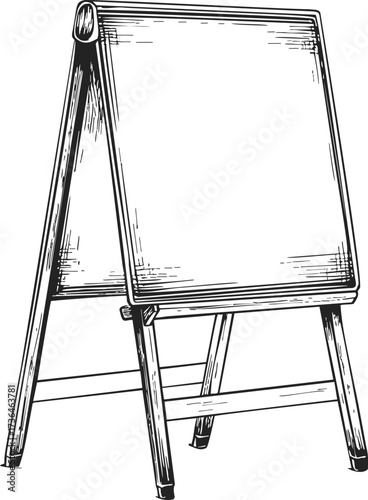 Easel sketch hand drawn wooden artist stand isolated on white background — stock vector