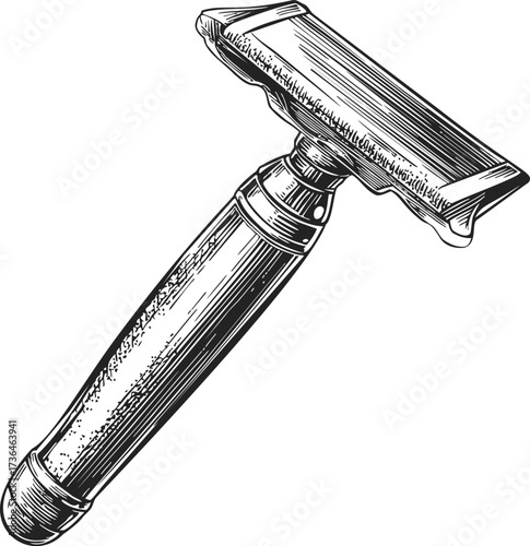 Safety razor sketch hand drawn vintage shaving tool illustration — stock vector