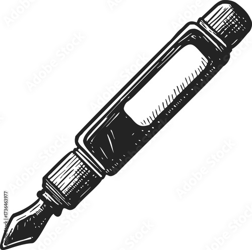 Fountain pen sketch hand drawn vintage writing instrument isolated — stock vector