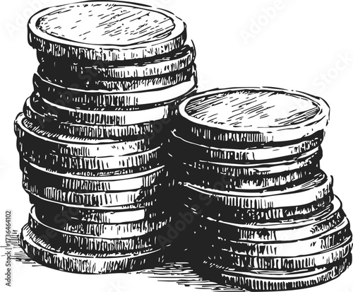 Coin stacks sketch hand drawn style detailed money pile illustration — stock vector