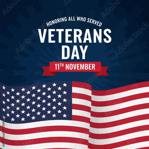 Vector art of honoring veterans day on 11th november with the american flag waving, symbolizing respect, gratitude, and remembrance for all who served in the military