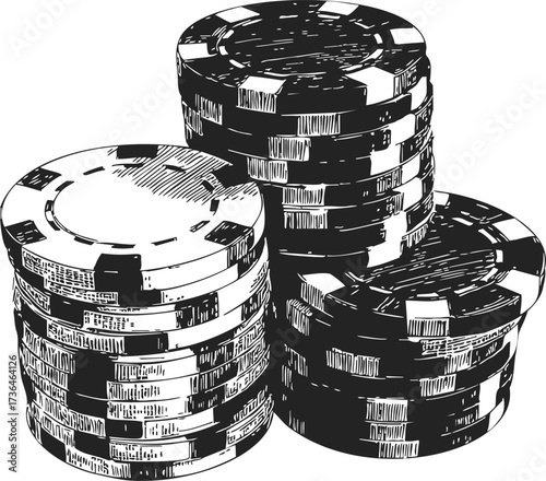 Poker chips sketch hand drawn style stacked casino gambling tokens — stock vector