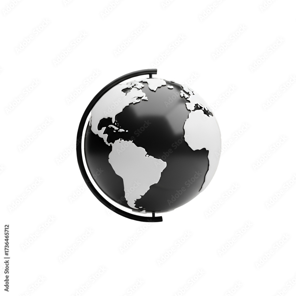 Fototapeta premium Black and white globe isolated on transparent background