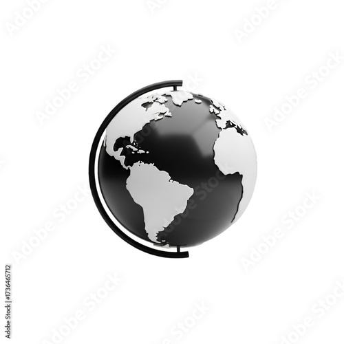 Black and white globe isolated on transparent background