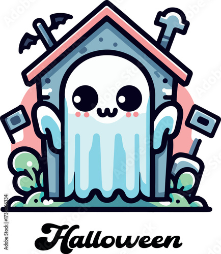 Cute spooky halloween logo icon vector white background .
