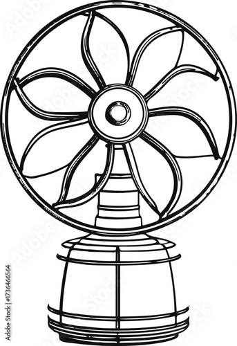 Smooth continuous line art of an electric fan with blades 2