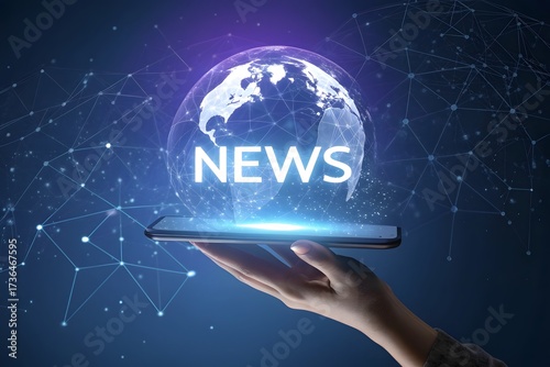 Hand Holding Smartphone Displaying Global News Network