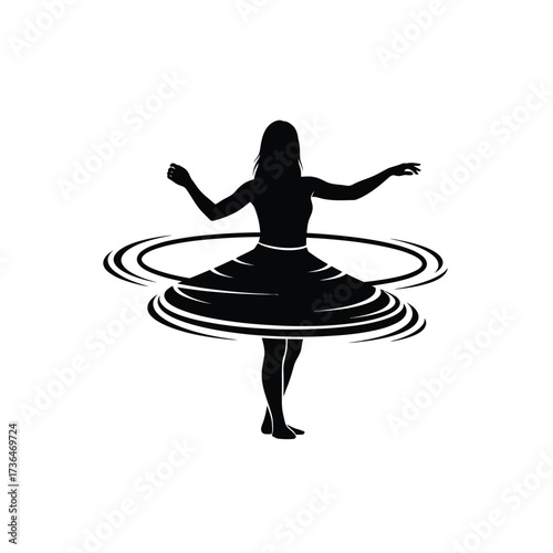Captivating silhouette of a dancer gracefully twirling a vibrant hula hoop, beautifully illustrating the boundless joy of children's imagination and playful movement in a creative design concept