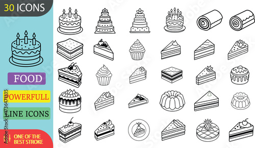 Popular 30 Cake Icon Set, an Isometric Line Art Collection for Bakeries